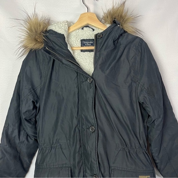 Abercrombie & Fitch Navy Blue Sherpa Lined Military Parka Jacket M - Picture 4 of 9